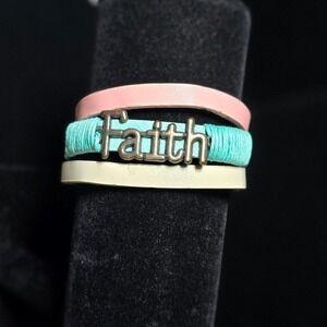 NEW Faith Stackable Wrap Bracelet Set Pastel Colors Gold Tone Charm vegan